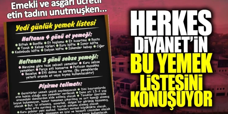 Halk Diyanet’in bu yemek listesini konuşuyor..