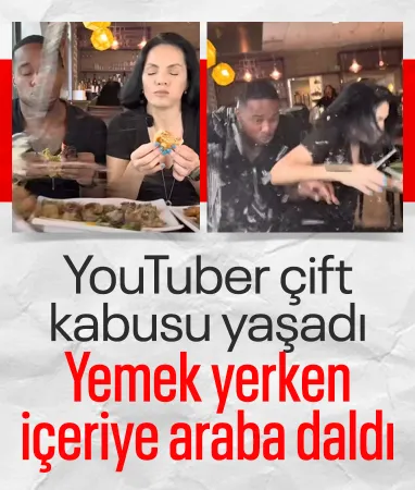 ABD’de YouTuber çift yemek yerken içeriye araba daldı ABD’de YouTuber çift yemek yerken içeriye araba daldı