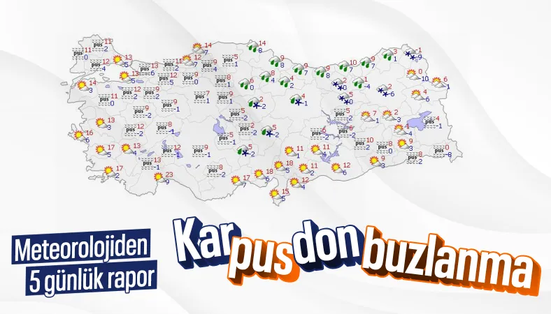 5 kente sarı kodlu kar uyarısı: Buzlanma ve don bekleniyor 5 kente sarı kodlu kar uyarısı: Buzlanma ve don bekleniyor