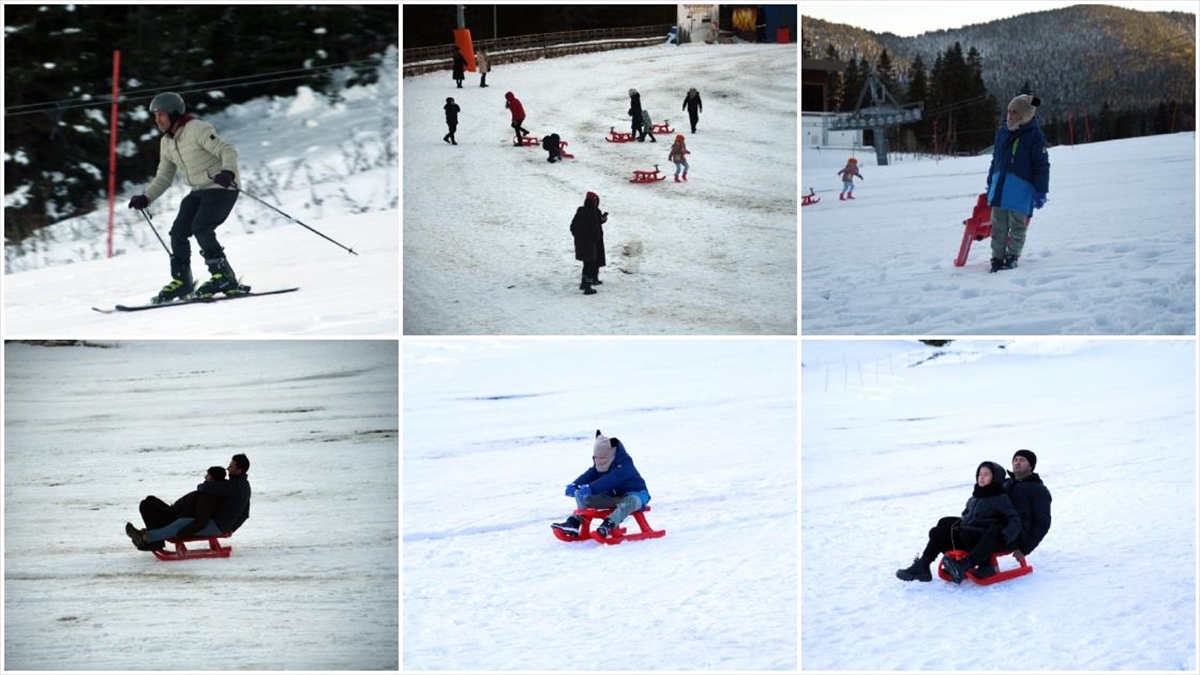 Ilgaz Dağı Kayak Merkezi’nde kızakla kaymak isteyenler sezonu açtı