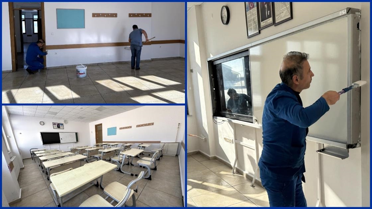 Öğrenciler yarıyıl tatilindeyken Ardahan’da idareciler okulun bakım onarımını yaptı