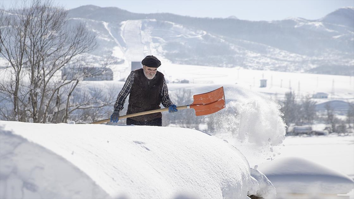 Tunceli’de köylüler damlarda kar atma ve “loğ” çekme mesaisinde Tunceli’de köylüler damlarda kar atma ve “loğ” çekme mesaisinde