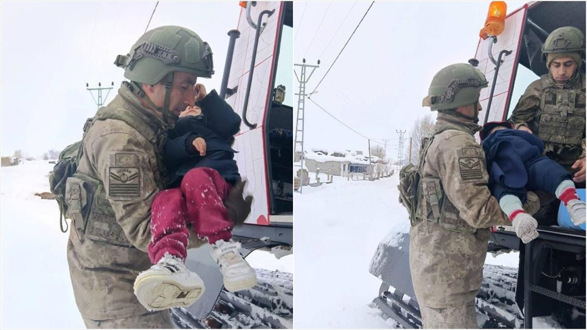 Mehmetçik, Kars’ta kardan kapanan yollar nedeniyle ulaşılamayan hasta çocukları sağlık ekiplerine teslim etti