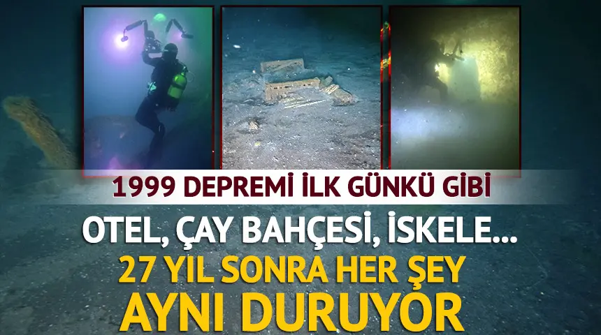 Otel, vapur iskelesi, çay bahçesi… 1999 depremi ilk günkü gibi! Gölcük’te suyun altında görüntülendi… Otel, vapur iskelesi, çay bahçesi… 1999 depremi ilk günkü gibi! Gölcük’te suyun altında görüntülendi…